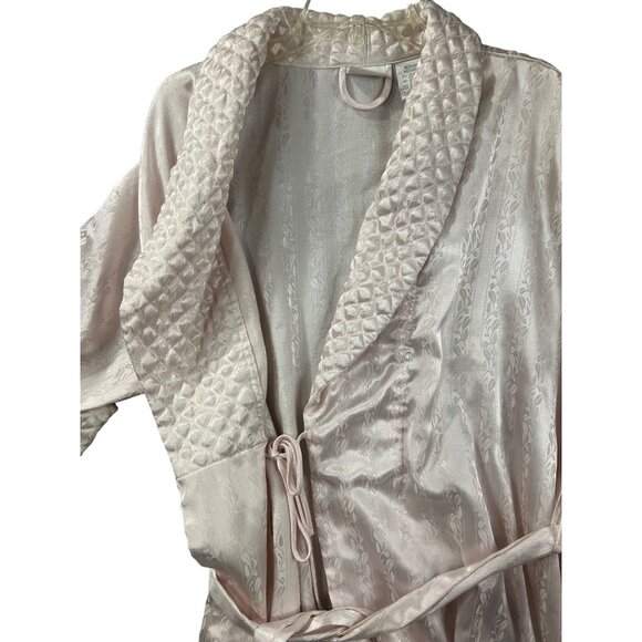 Adonna Robe Womens M Pink Satin Brocade Quilted Collar Cuffs Pockets Long Vtg - Picture 4 of 12
